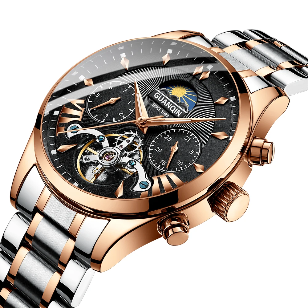 GUANQIN автоматические/механические/роскошные часы золотые reloj hombre мужские часы мужские/мужские часы Топ бренд класса люкс tourbillon