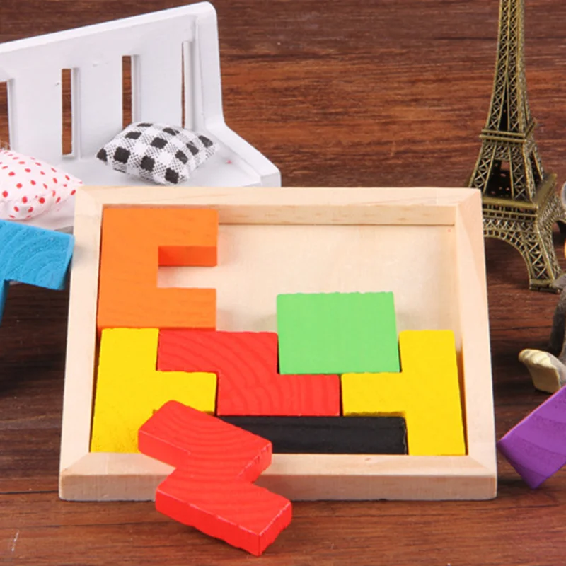 

Wooden Tetris Game Educational Jigsaw Puzzle Toys Wood Tangram Brain-Teaser Puzzle Preschool Children Kids Toy