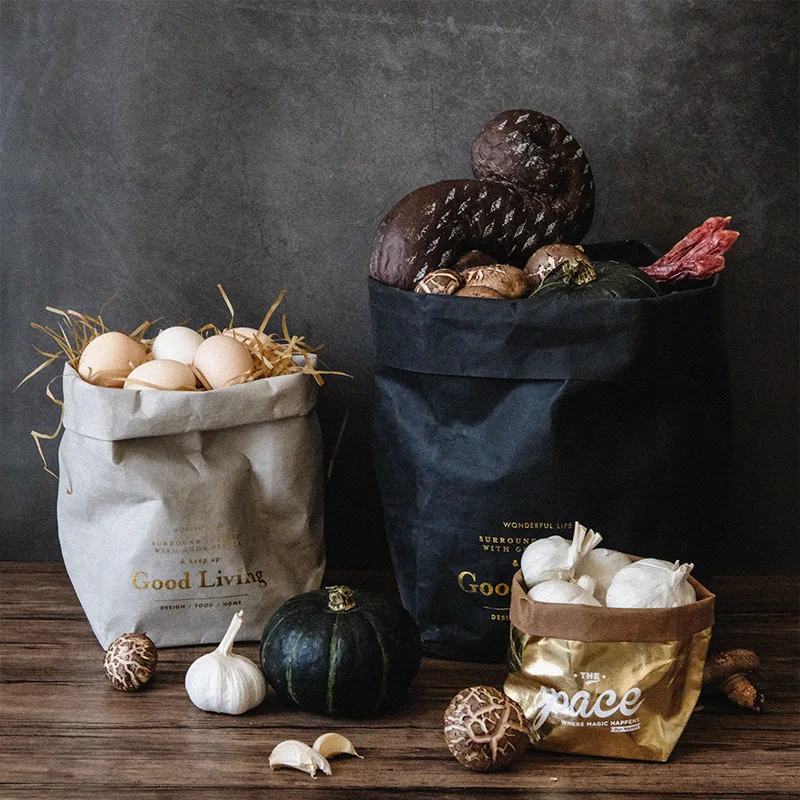 Моющаяся сумка для хранения из крафт бумаги скандинавские небьющиеся растения