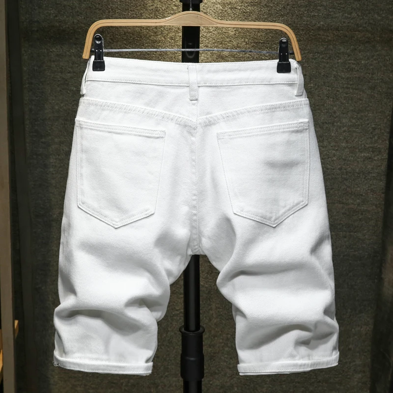 

2020 New Summer White black Men Denim Shorts Slim Large size Casual Knee Length Short Hole Jeans Shorts For Men Bermuda