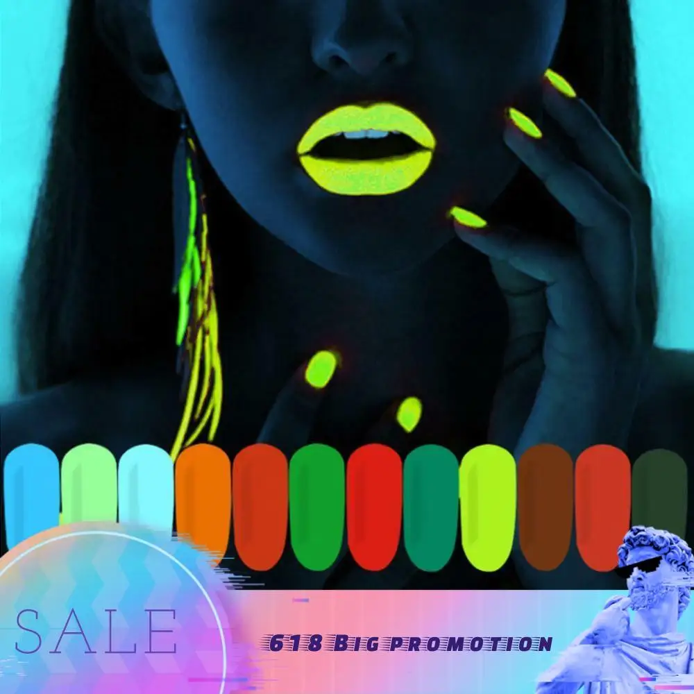 12 цветов/набор светящийся в темноте блеск ногтей фосфоресцирующий порошок