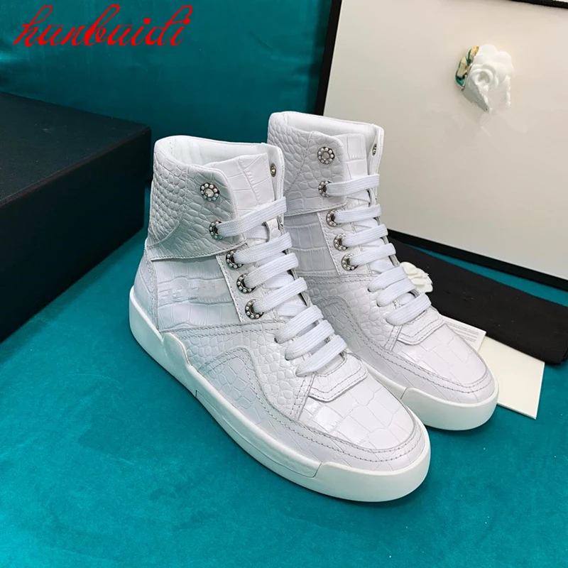 

Women Mid Calf Boots Antumn Ankle Martin Boots Genuine Leather Motorcycle Shoes Platform Mid Calf Boats De Mujer Size 35-40