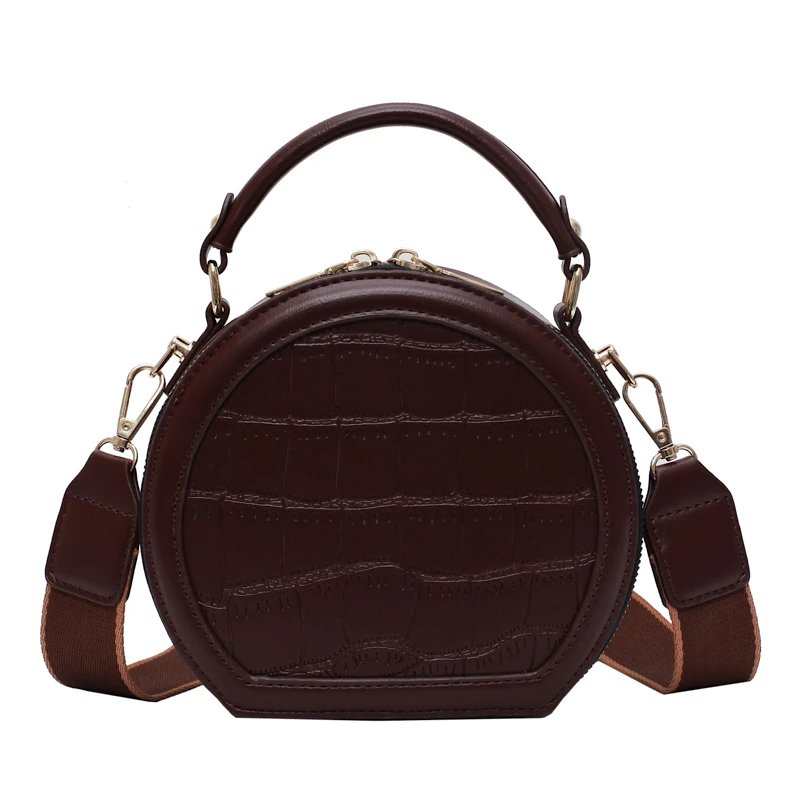 

2020 New Ladies Fashion Stone Pattern Round Bag Wild Handbag Travel Bag Designer PU Leather Shoulder Messenger Bag