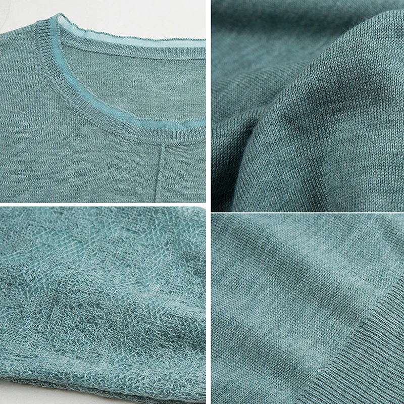 

Plus Size Three Quarter Sleeve Sweater Women Spring Autumn Lace Hollow Out Knitted Tops Korean Casual Stretch Knitwear Pullovers