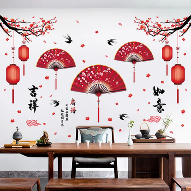 

Chinese Style Wall Stickers Flowers Home Office Decor Boy Girl Teen Room Decoration Art Mural Living Room Backdrop Wall Decals