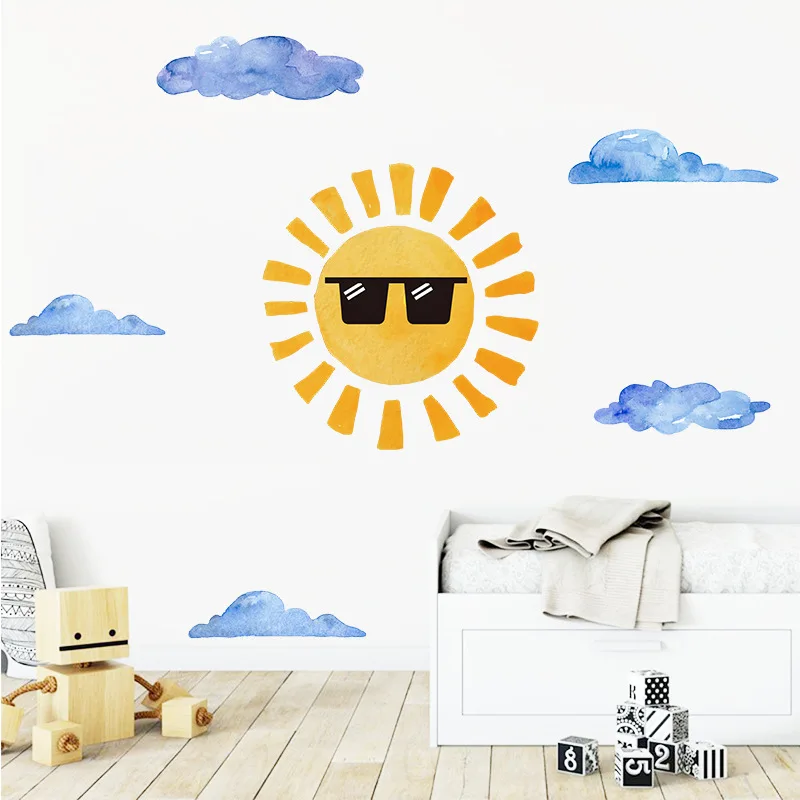 

Funny Sun with Sunglasses Wall Sticks for Living Room Decoration and Bedroom Decor Kids Room Decoration PVC Cartoon DIY Stickers