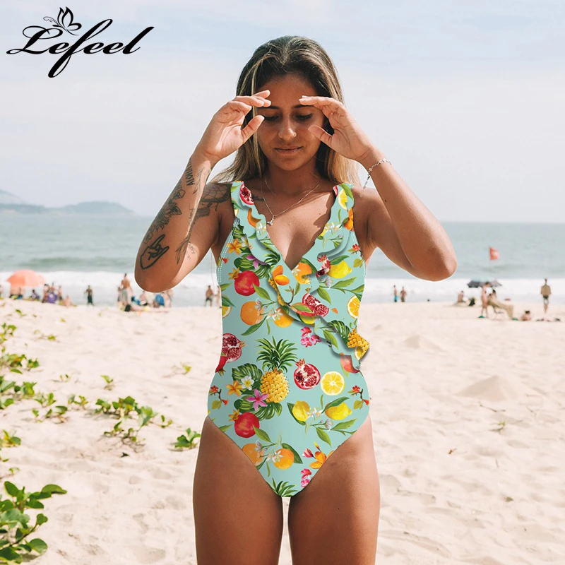 Женский слитный купальник с оборками бикини принтом размера плюс сексуальный