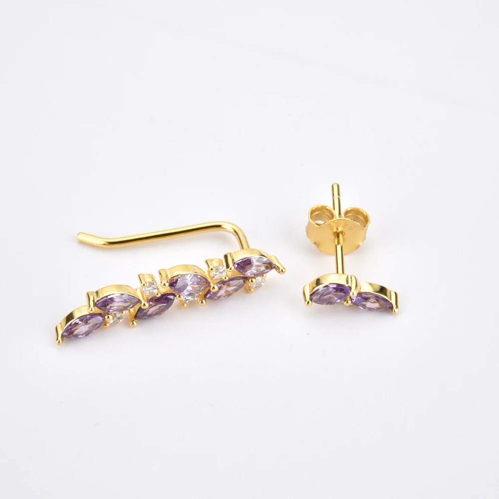 

Sterling Silver Gold Purple Milk Gemstone Climber Stud Earring Irregular Piercing Pendientes Woemn Fashion Jewels 2021 silver