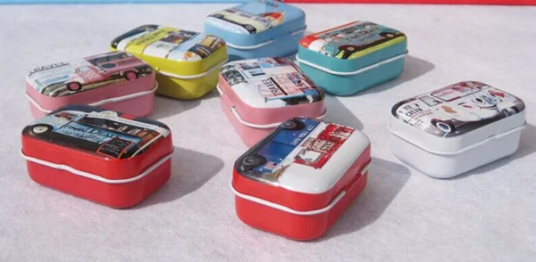 

32pcs/lot Blue Bus/Truck/Small Collectables Tin Boxes Metal Storage Candy Box Party Favor birthday gifts