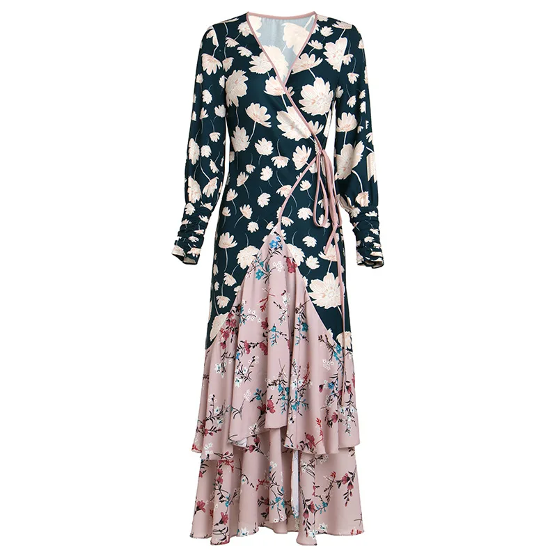 

2020 new cover belly dress women's spring and autumn dress French style thin Chiffon floral dress small daisy chamomile