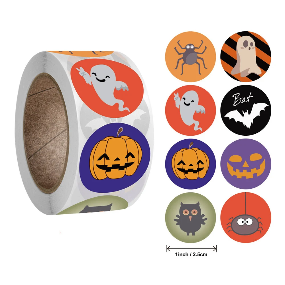 

50pcs/roll Round Sealing Stickers Self Adhesive Candy Bags Stickers Halloween Christmas DIY Gift Packaging Sealing Labels