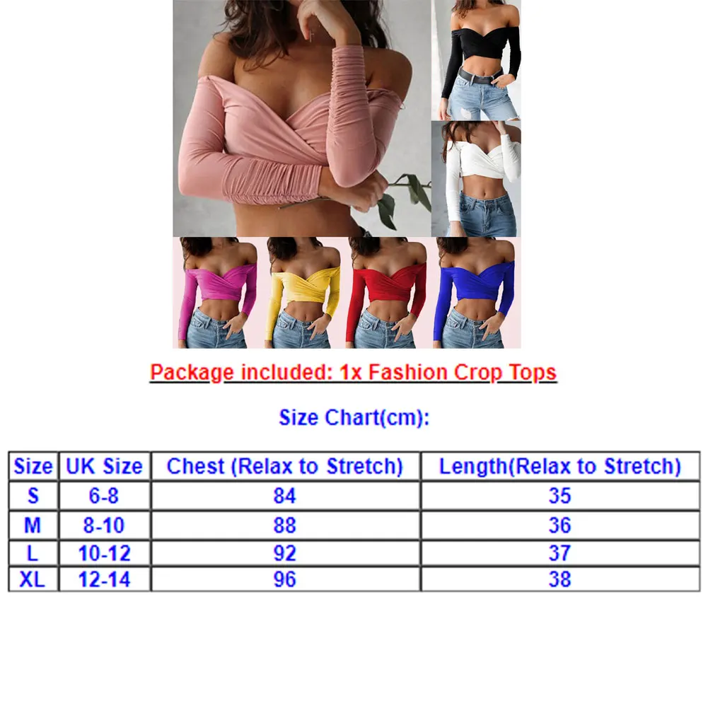 

Women Sexy V-neck Short Skinny Shirt Summer Autumn Shirt Slim Off Shoulder Shirt Crop Tops Long Sleeve Blouse
