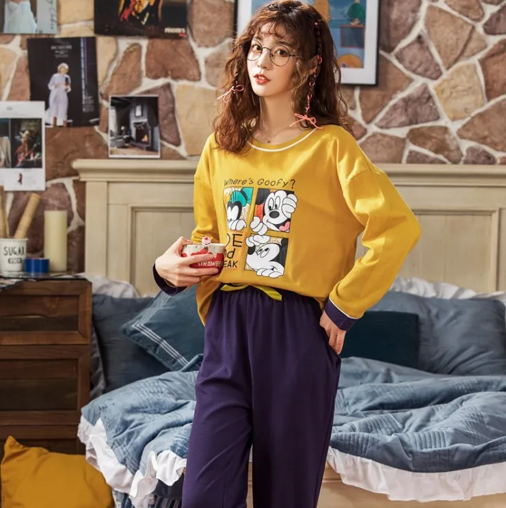 Большие размеры, M-XXL, женские пижамные комплекты, хлопок, одежда для сна, весна-осень, пижамы с длинным рукавом, пижамный комплект с круглым вырезом, женские пижамы - Цвет: MX2682