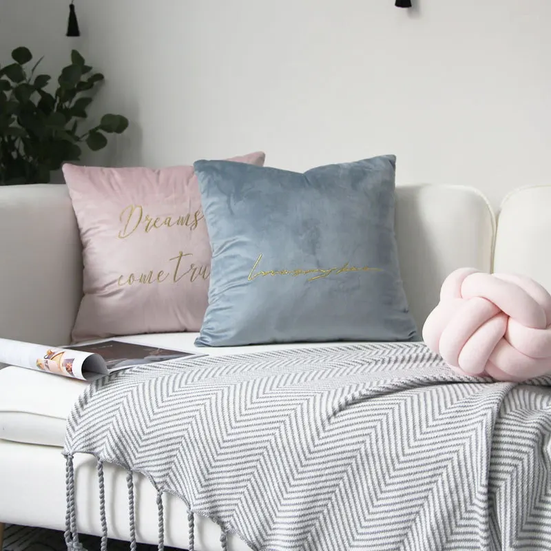 

2Pcs Velvet Pillow Cover Embroidered Decorative Solid Color Soft Sofa Car Cushion Cover Home Decoration Pillowcase 45x45cm