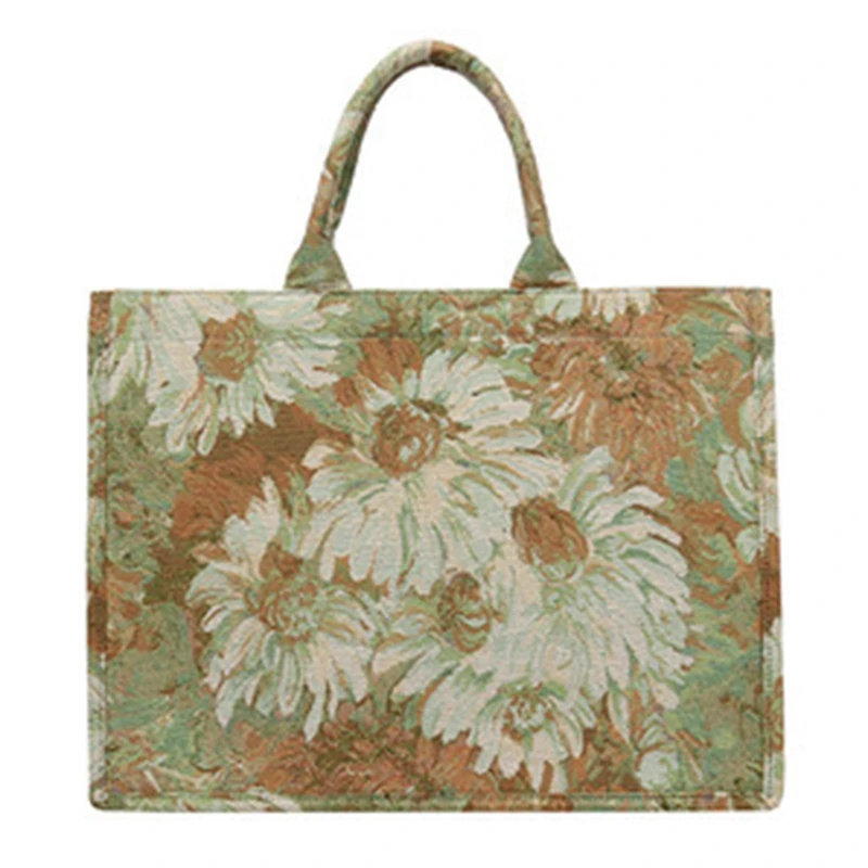 

Painting Flower Large Canvas Tote Summer Trends Women's Designer Handbag High Capacity to Handle Shoulder Bags