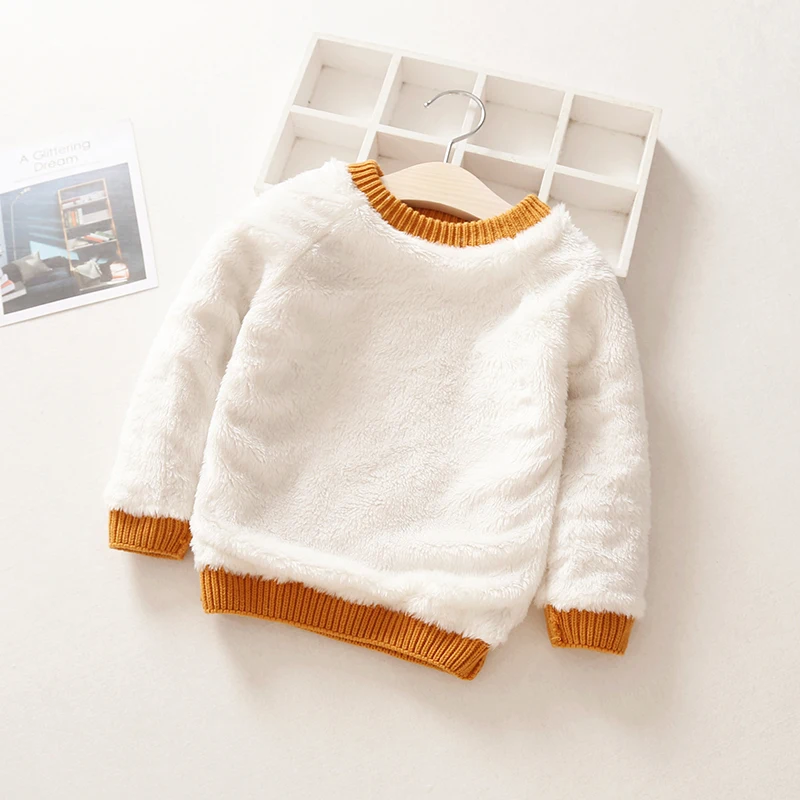 Осенне зимний пуловер с рисунком для маленьких девочек Вельветовые вязаные