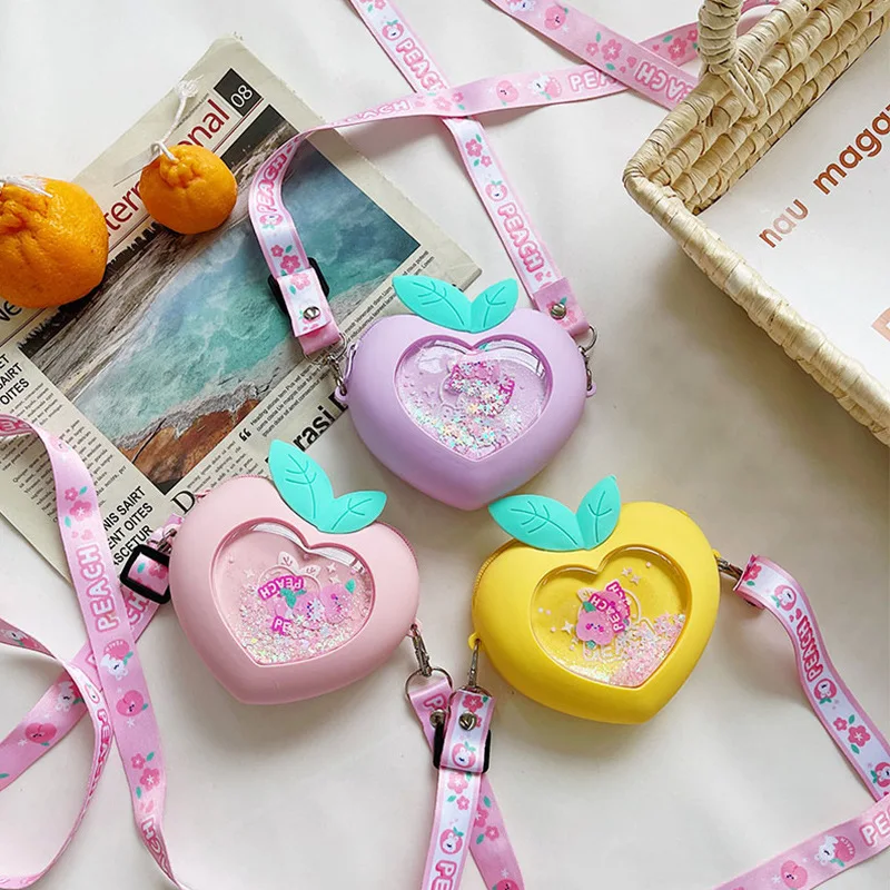 

Summer Silica Gel Children's Mini Crossbody Bags Cute Cartoon Peach Baby Girls Coin Purse Handbags Kids Gifts Small Shoulder Bag
