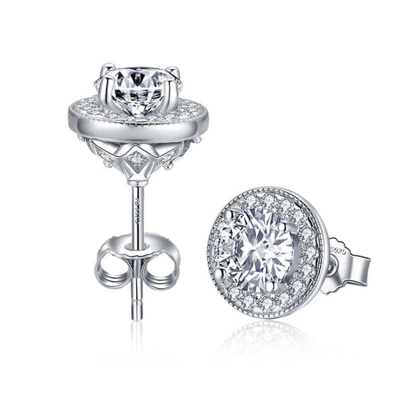 

Knobspin 100% 925 Sterling Silver Round Engagement Stud Earrings For Women High Carbon Diamond Party Fine Jewelry Wholesale