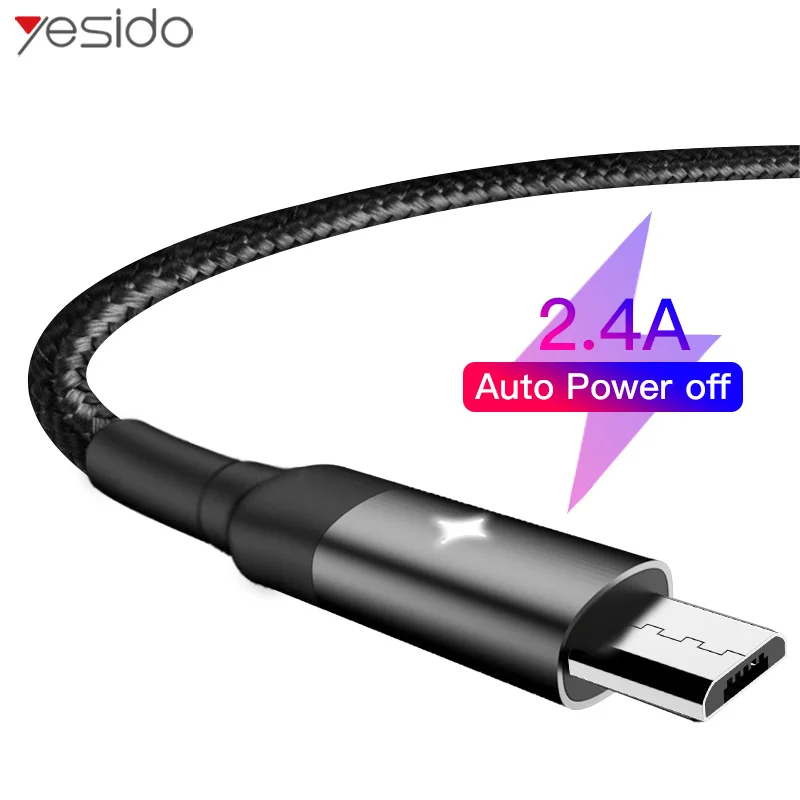 Yesido CA28 Smart power Off Micro USB кабель для samsung Xiaomi 2.4A кабель для быстрой зарядки автоматическое отключение USB шнур телефонный кабель для передачи данных