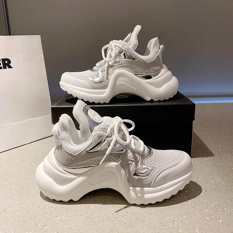 

2021 Autumn Woman Platform Sneakers Chunky Casual Shoes Luxury Designers Thick Soled Black Sneaker Women Fashion Tenis Sports