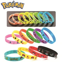 12 pcspack pokemon pikachu anime cartoon game silicone bracelet keychain tinplate badge child party toy festival gfts