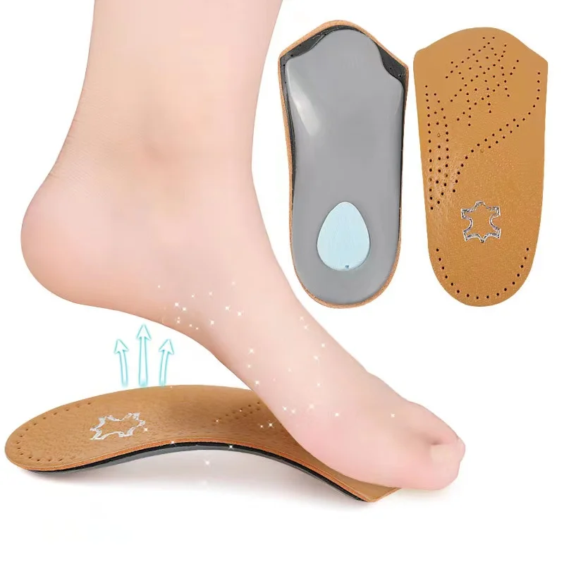 New high arch insole shock absorption and breathable unisex flat foot orthopedic insole invisible non-slip thick heel half pad