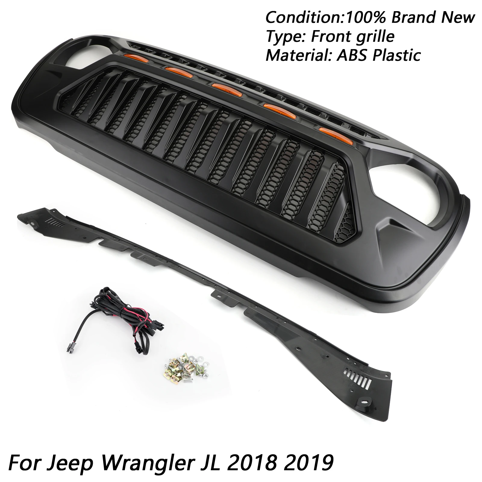 Areyourshop новая Решетка переднего бампера с 5 Янтарный светильник для Jeep Wrangler JL передний верхний светодиодный светильник