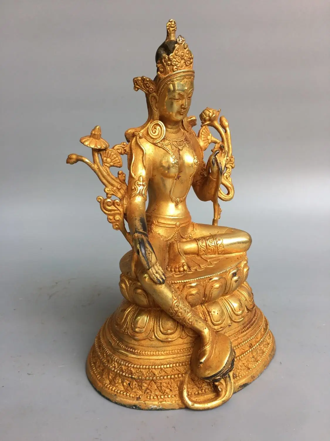 

Wedding 8" Tibetan Buddhism Temple Bronze Gilt gold Bodhisattva Tara (Green) statue Avalokitesvara Buddha Statue Amitabha