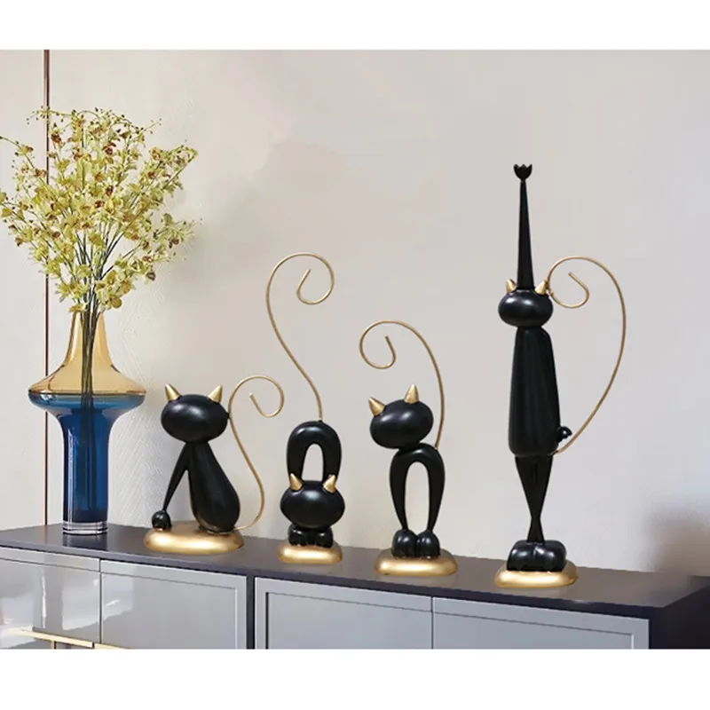

[MGT] Simulation Animal Resin Figurines European Style Abstraction Cats Statue Decoration Creative Coffee Shop Desktop Ornaments