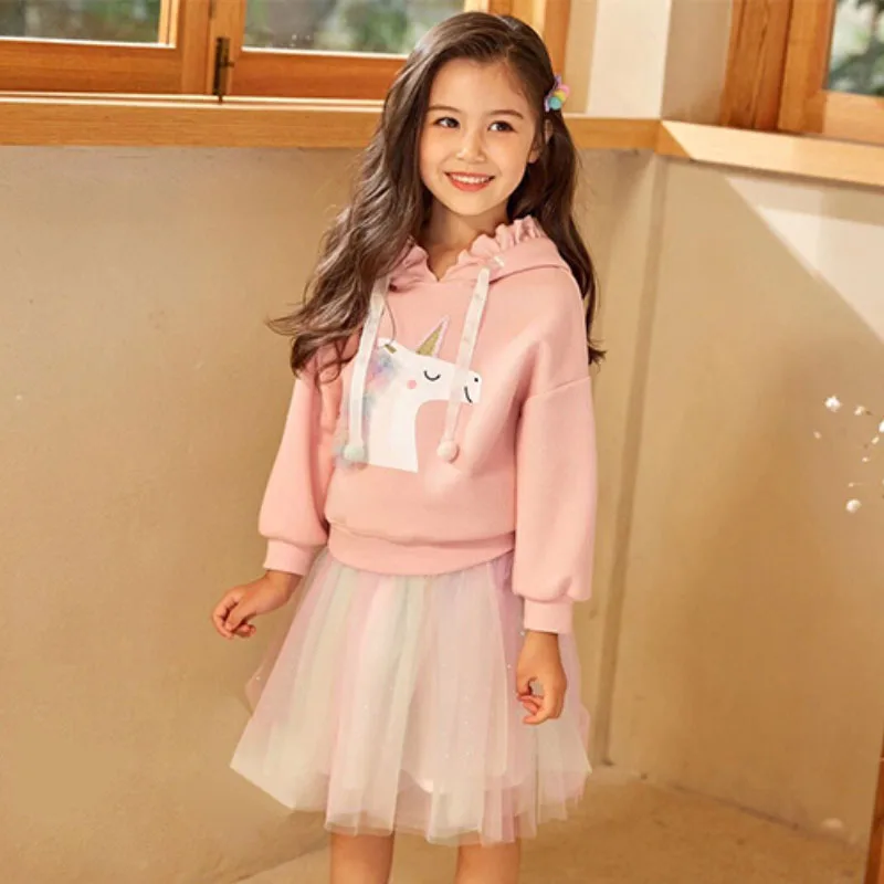

Child Clothing Set Fashion Sweet Cartoon Print Hooded Sports Jacket + Half-length Skirt 2-7Year Girls High Quality Kids clothes