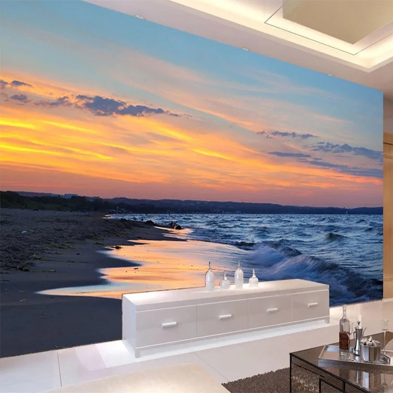 

Custom 3D Wall Mural Modern Sunset Beach Landscape Background Wall Home Decor Living Room Bedroom Nature Scenery 3D Wallpapers