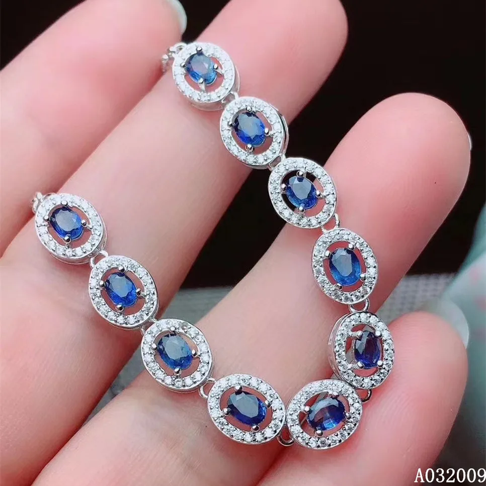 

KJJEAXCMY fine jewelry 925 sterling silver inlaid natural sapphire bracelet vintage girl hand bracelet support test