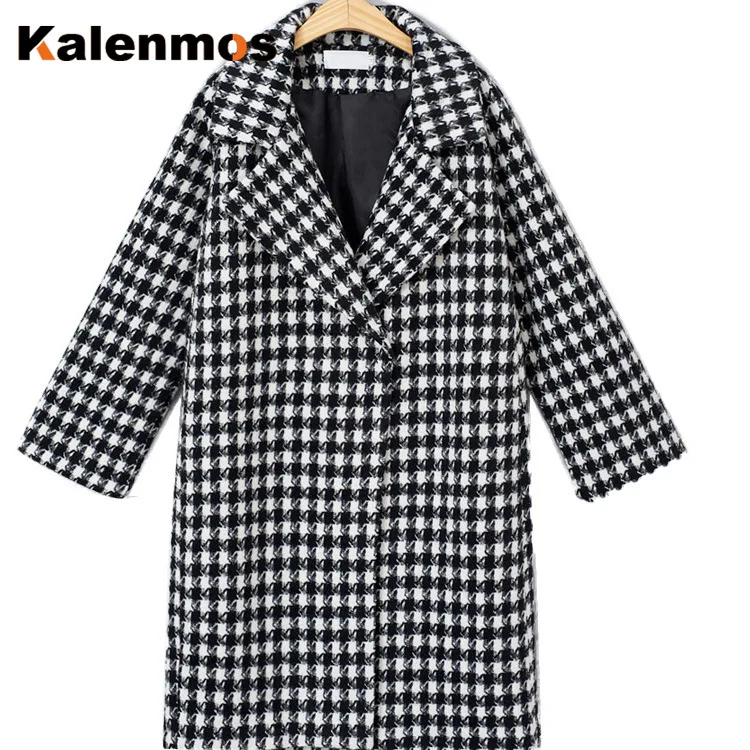Зимнее длинное пальто размера плюс XL 4XL женское теплое в клетку с карманами