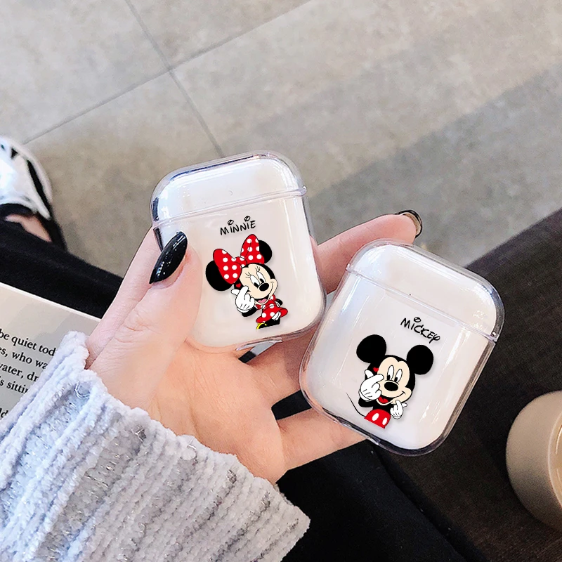 Мультфильм Микки Минни пара чехол для Airpods беспроводные наушники прозрачный защитный чехол для Apple Air Pods 1 2 Наушники