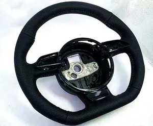 Grey stitch OEM пробивная плоская Нижняя кнопка рулевого колеса для Audi A3 A4 A5 A6 A7 Q3 Q5 Q7 полностью ПЕРФОРИРОВАННОЕ рулевое колесо из углеродного волокна - Название цвета: Grey stitch