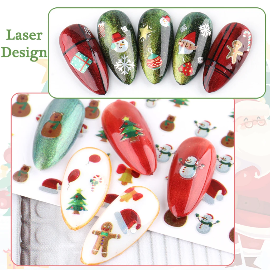 

8 Sheets Christmas Nail Art Stickers Snowflakes & Cute Snowmen Nail Decals DIY