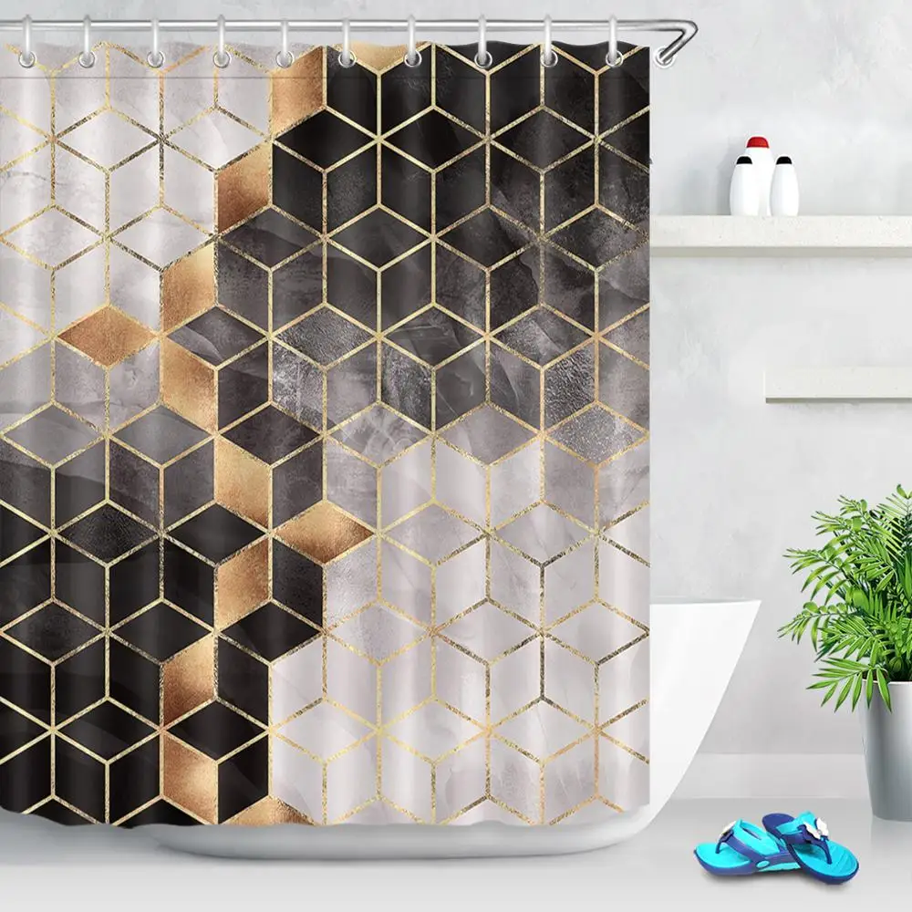 

Занавеска для душа с геометрическим узором, декор для ванной комнаты, градиентная мраморная текстура, водостойкая занавеска для ванны из по...