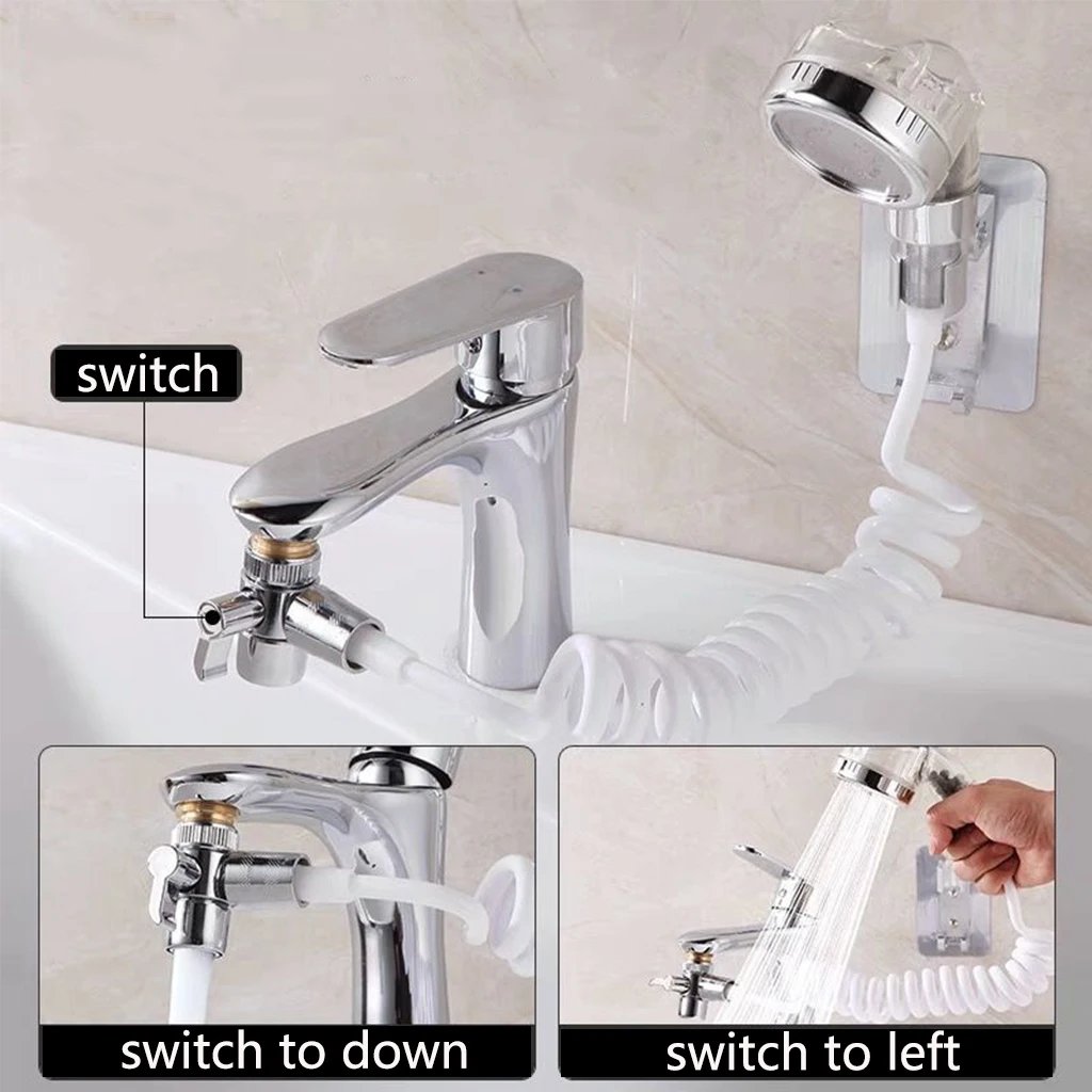 Extensor de grifo de lavabo de ba&ntilde;o, cabezal de ducha externo, divisor de agua, pulverizador de bid&eacute; para lavado de pelo, limpieza de inodoro-1