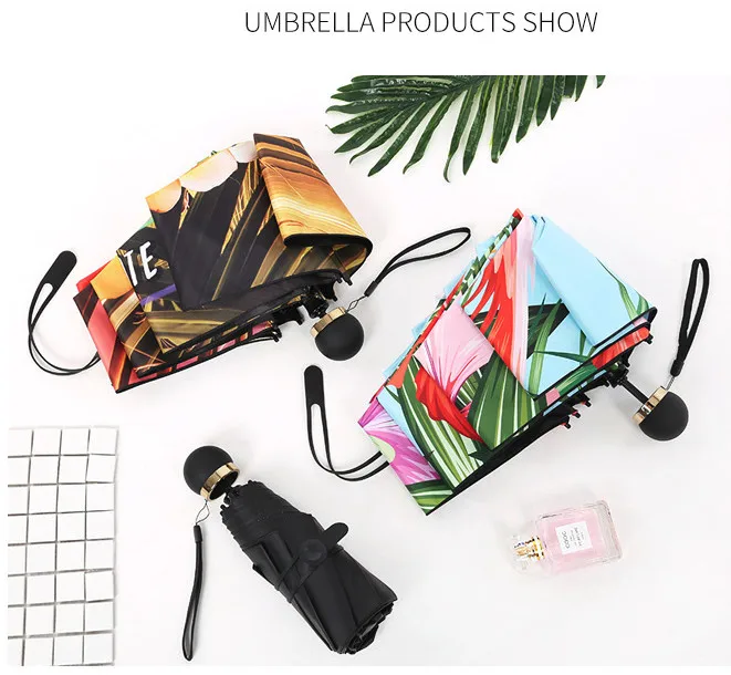 5 Folding Black Coating Sunny and Rainy Umbrella Dual-use Fold Umbrella Nordic Fresh Parasol Automatic Mini Umbrella