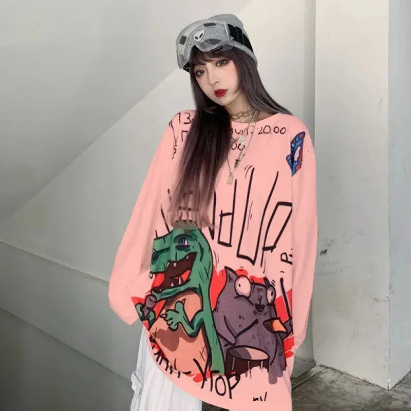 

2021 Cute Cartoon Sweet Girls T-shirt Japanese Streetwear Harajuku Kawaii Casual Tops Vintage Loose Summer Women T-shirt Top