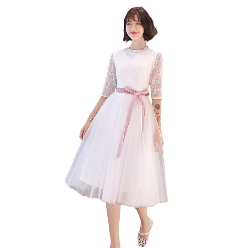 

Formal Evening Dress It's Yiiya BR243 Elegant Little White O-neck Women Party Gowns 2020 Lace Half Sleeve Evening Dresses