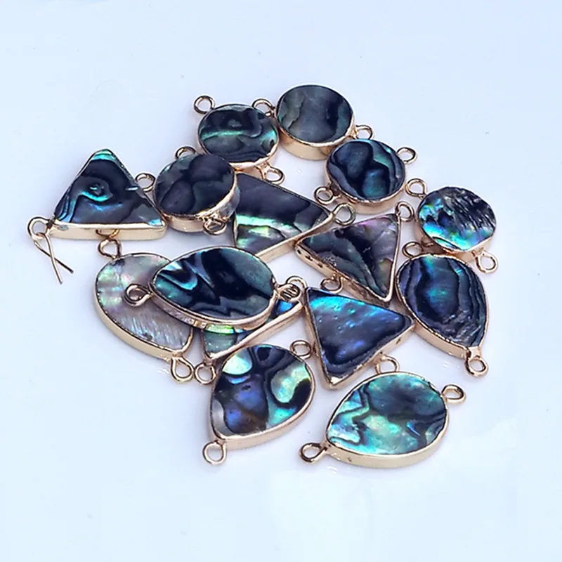 

natural Fashion Jewelry Abalone Shell Pendant water drop triangular round double ear Connector DIY Necklace for Jewelry Making