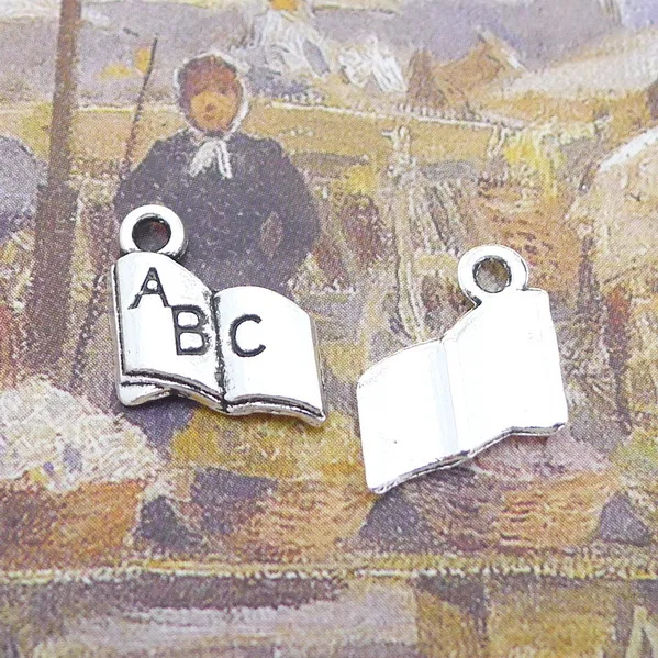 

30pcs/Lot 11x12mm ABC Book Charms Antique Silver Color Pendants for DIY Jewelry Making