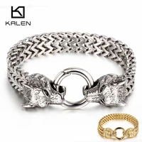 kalen rock viking wolf charm bracelet mens stainless steel 20 5cm 22 5cm mesh chain gold wolf punk bracelets biker jewelry