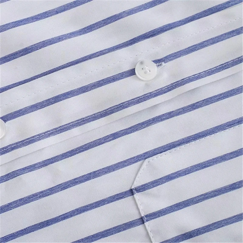 

Blue Stripes Plus Size Shirt Women's 2020 Spring Autumn Fashion New Lapel Long Sleeve Loose Temperament Top Trendy 313