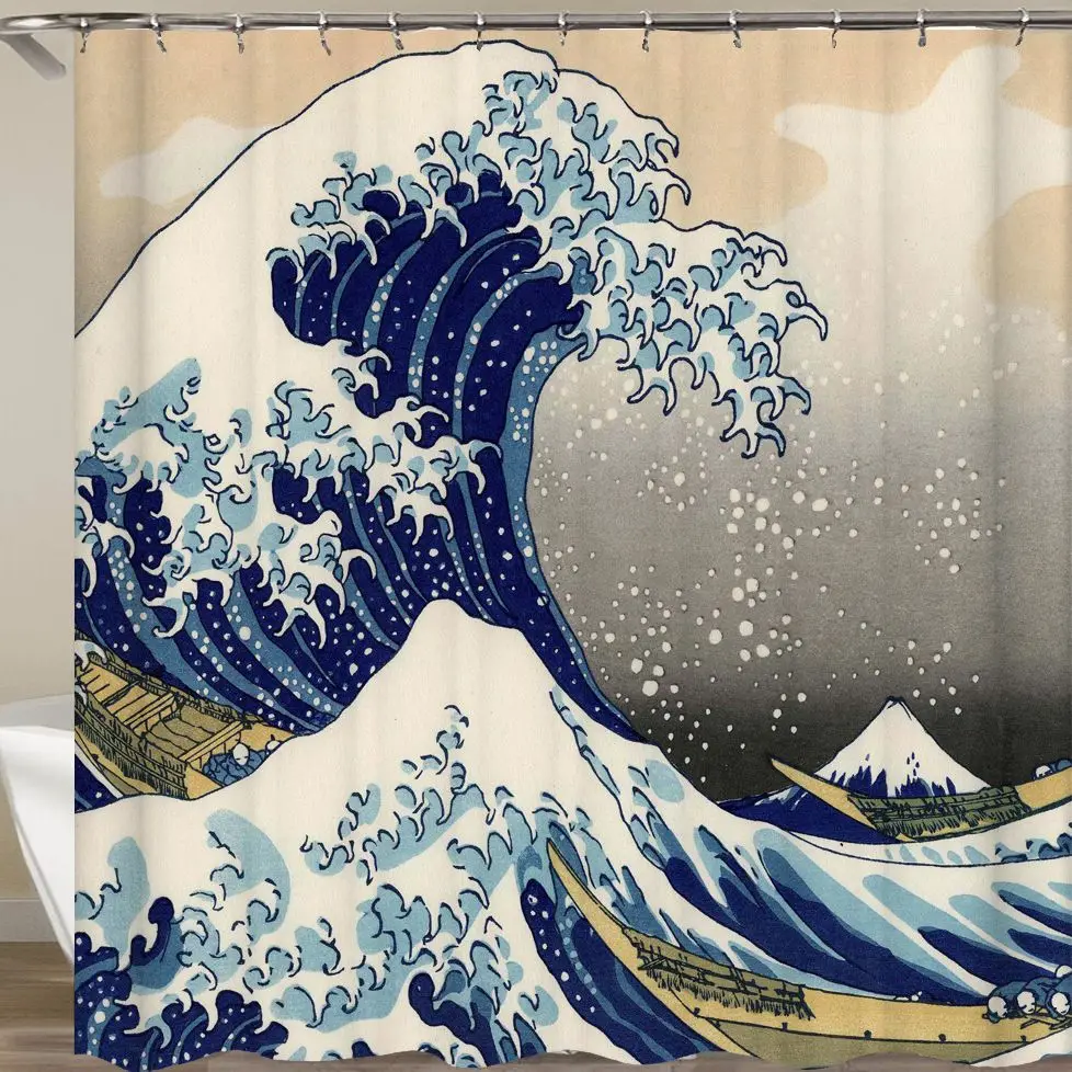 

New modern European style plant pattern bathroom shower curtain Waterproof bathroom curtain with wave pattern