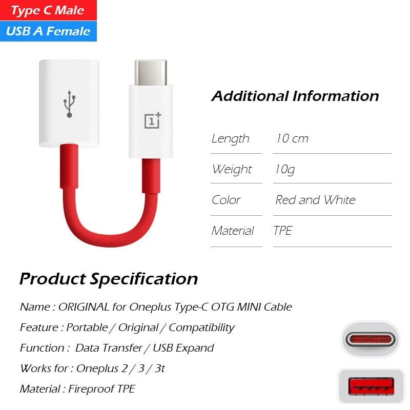 100% Оригинальный Oneplus 6 6T 5 3 т наборами по 2 Тип usb C Кабель адаптер On The Go 12 cm для детей