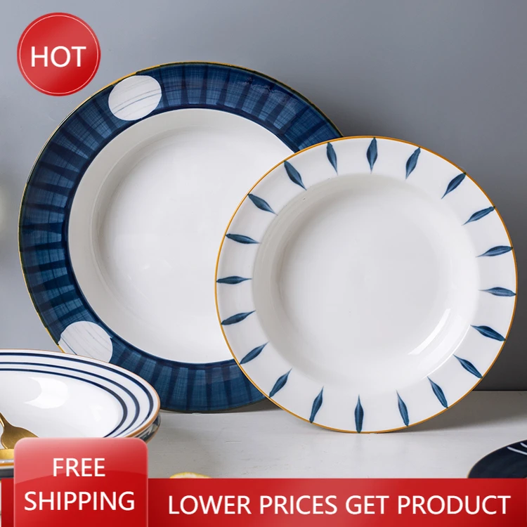 

Home Decorative Plates Dinner Serving Tableware Nordic Ceramic Breakfast Set Flat Noodle Plate Assiette Plates For Pasta AA50CP