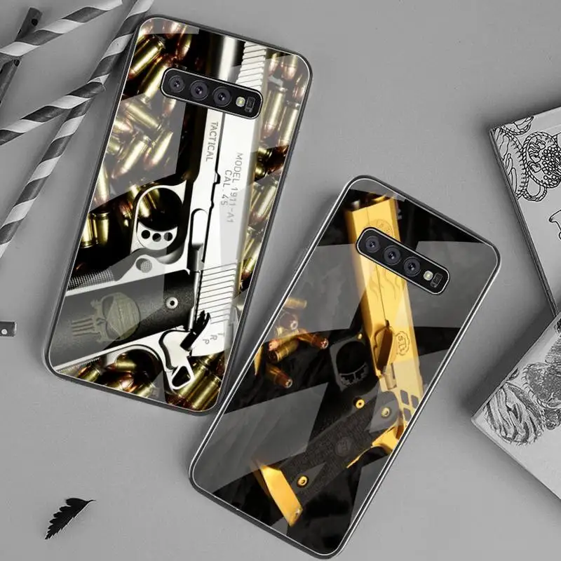 

Limited Edition 24K Gold 1911 Guns Luxury Phone Case Tempered Glass For Samsung S20 Plus S7 S8 S9 S10 Plus Note 8 9 10 Plus