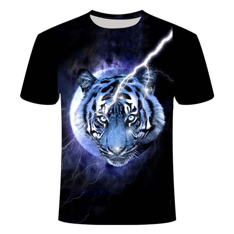 

Cute lion summer through boy/girl men's summer fashion trend short-sleeved round neck casual fashion top